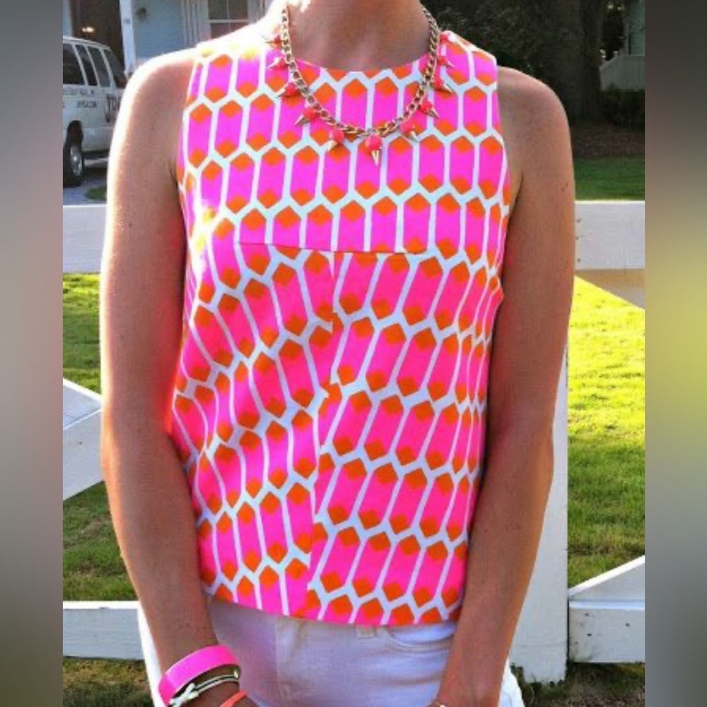 Kate spade Saturday open back Vibrant Pink and Orange Geometric Women's Top S